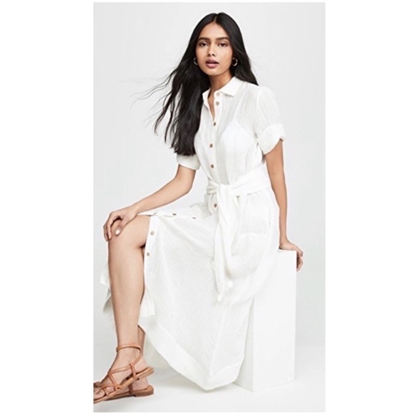 LISA MARIE FERNANDEZ Linen-blend Textures Gauze button down Midi cover-up Dress - Picture 4 of 16